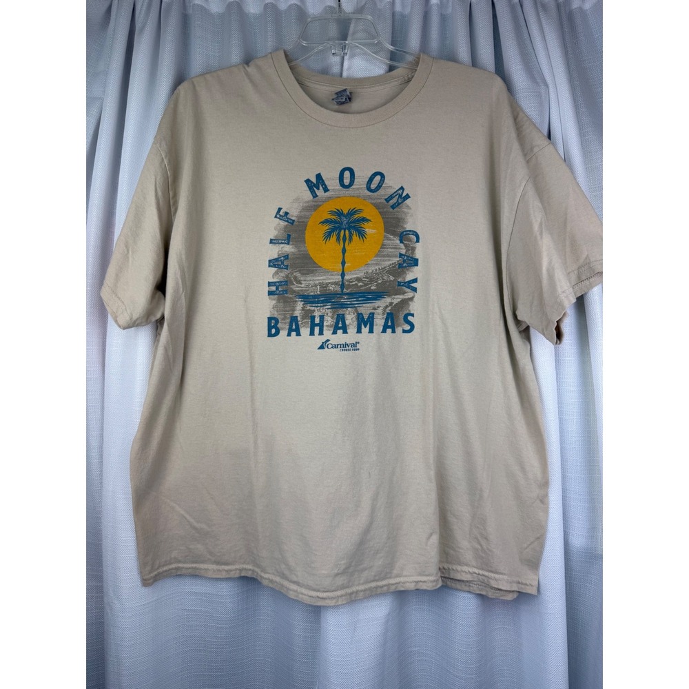 Gildan Carnival Cruise Half Moon Cay Bahamas T-Shirt Tan Large Mens Graphic Tee